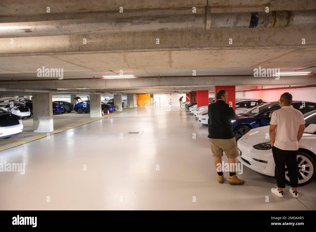 Le jour de la remise des voitures Tesla modèle 3 pour les clients qui se sont mis à chercher de nouvelles voitures à Sydney, Nouvelle-Galles du Sud, Australie Banque D'Images