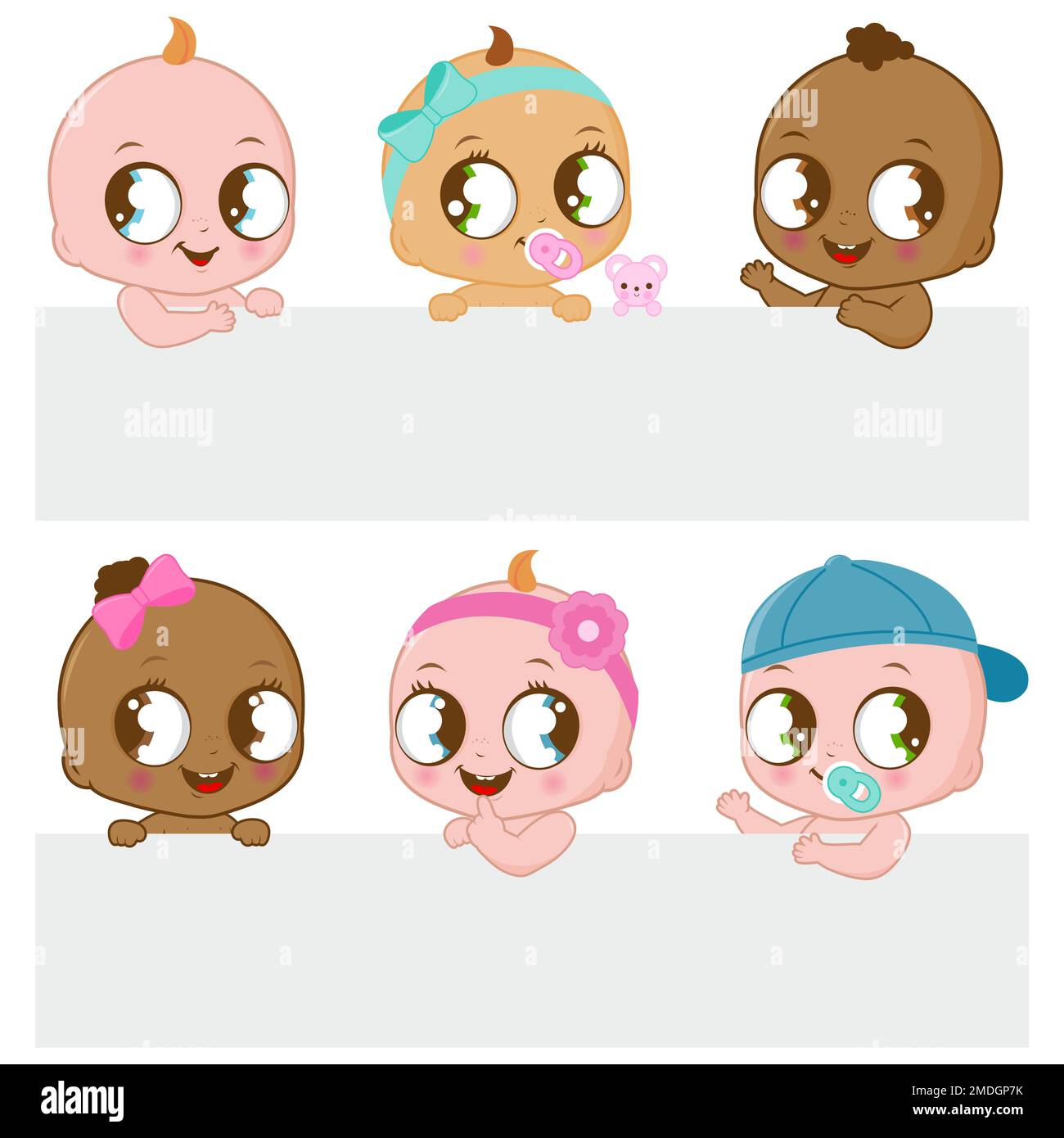 Groupe heureux de bébés portant une bannière vierge. Banque D'Images