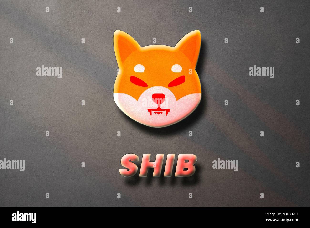 Shiba INU SHIB crypto-monnaie 3D logo et symbole sur fond marron, illustration de la finance décentralisée de la chaîne de blocs. Banque D'Images