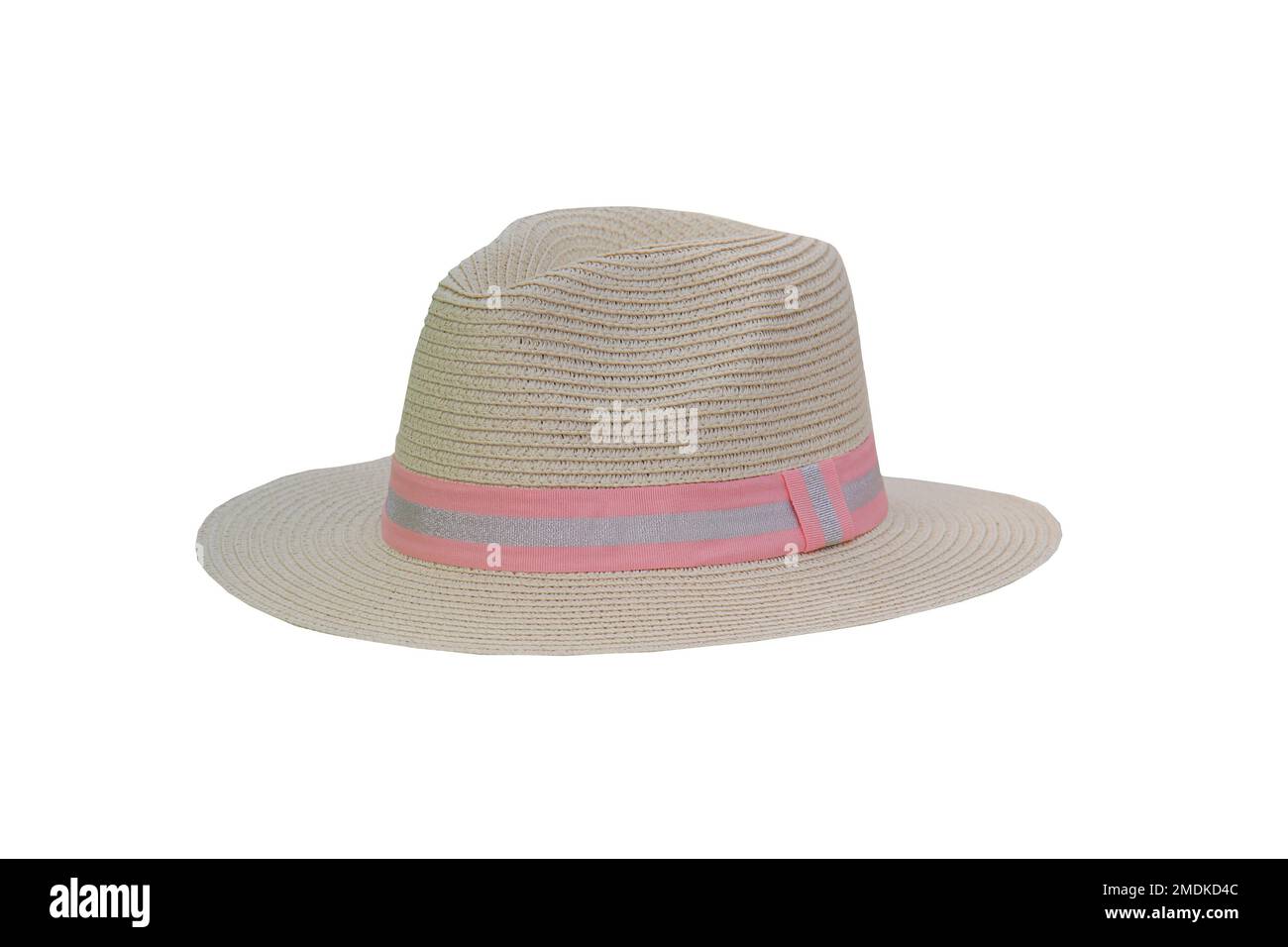 Chapeau en paille à motif ruban et motif été brillant. Banque D'Images