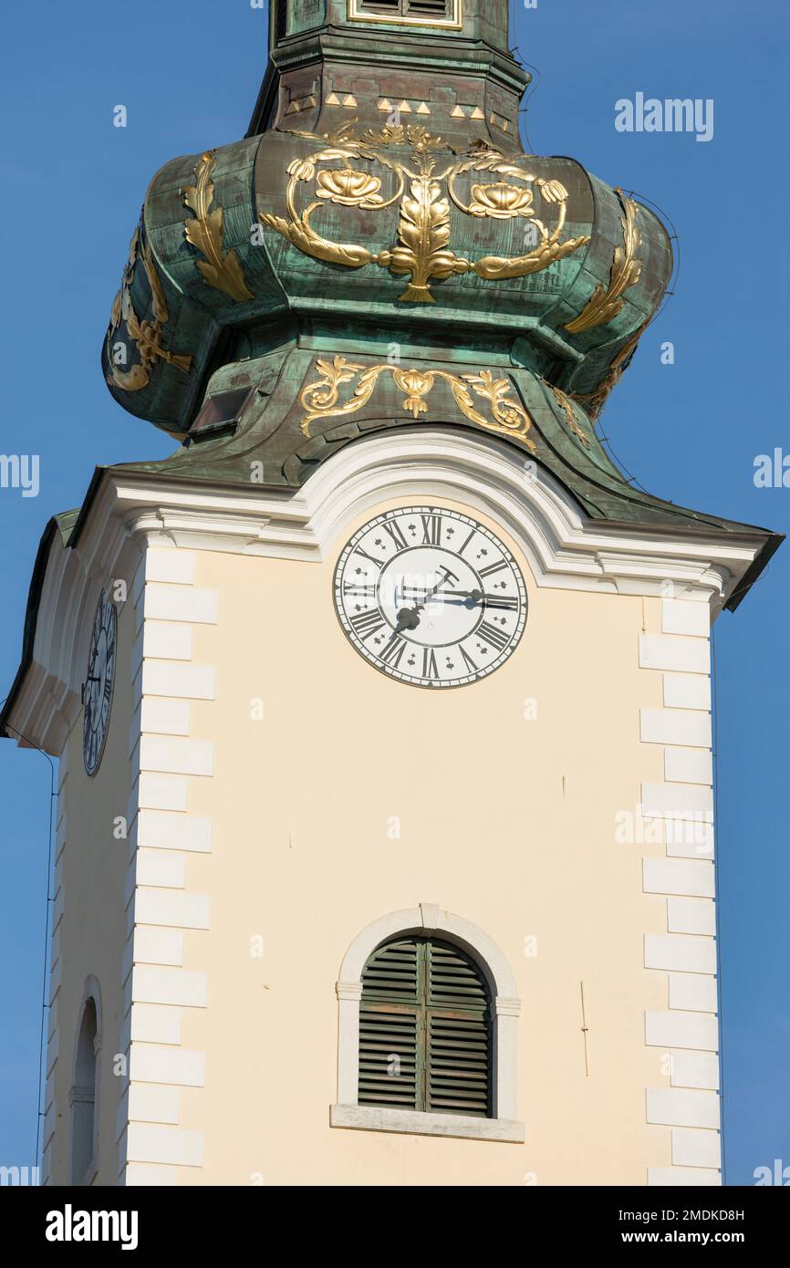 Croatie, Zagreb, l'église de St Mary tour de l'horloge. Banque D'Images