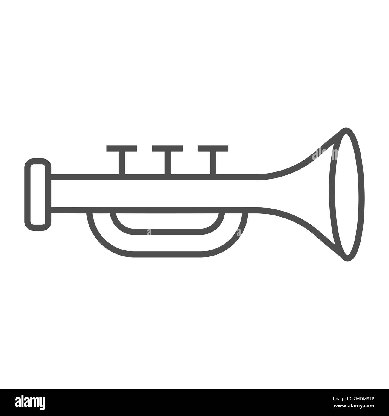 Icône de ligne mince de trompette, musique et instrument, signe de bugle, graphiques vectoriels, un motif linéaire sur fond blanc, eps 10. Illustration de Vecteur