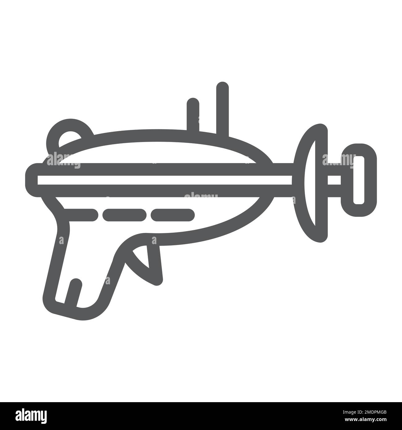 Icône de ligne de Blaster, espace et arme, signe de blaster laser, graphiques vectoriels, un motif linéaire sur un fond blanc, eps 10. Illustration de Vecteur