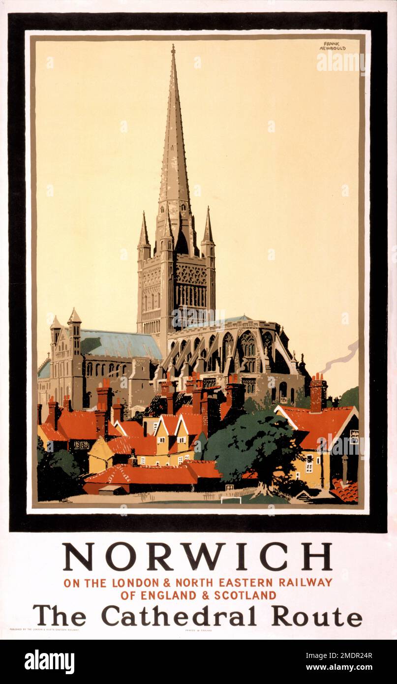 Norwich sur les chemins de fer de Londres et du nord-est de l'Angleterre et de l'Écosse. La route de la cathédrale par Frank Newbuld (1887-1950). Publié en 1930 au Royaume-Uni. Banque D'Images