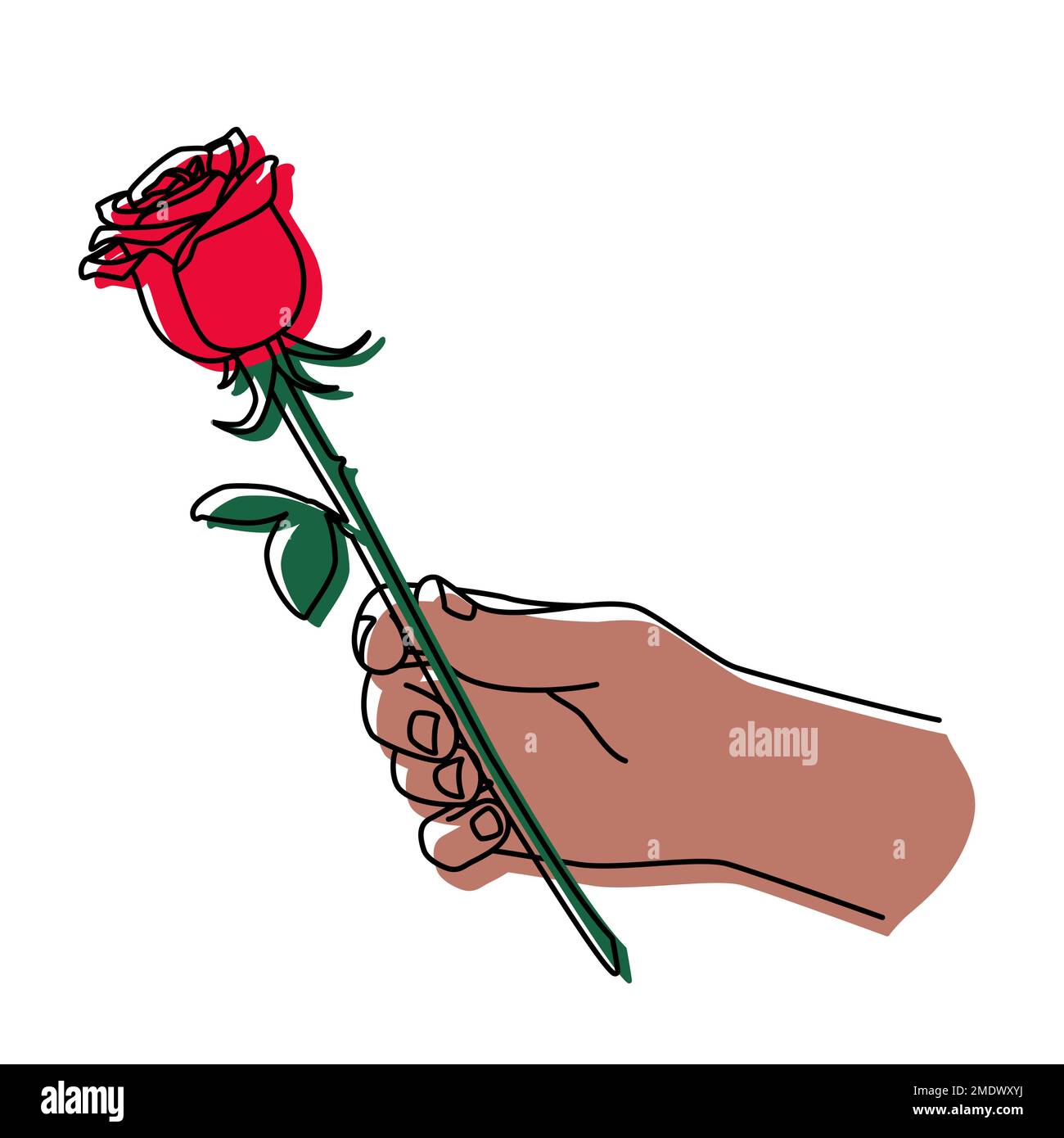 Main tenant une rose rouge et lui donnant Illustration de Vecteur