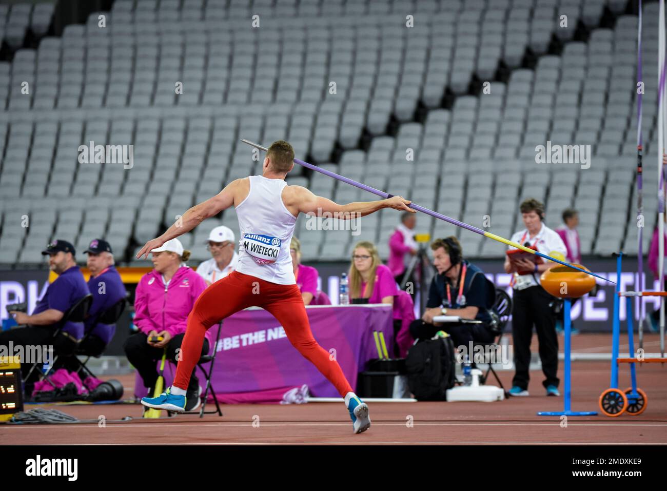 Marek Wietecki participe à la finale de la course F13 de Javelin pour les hommes aux Championnats du monde d'athlétisme Para 2017, Londres, Royaume-Uni Banque D'Images