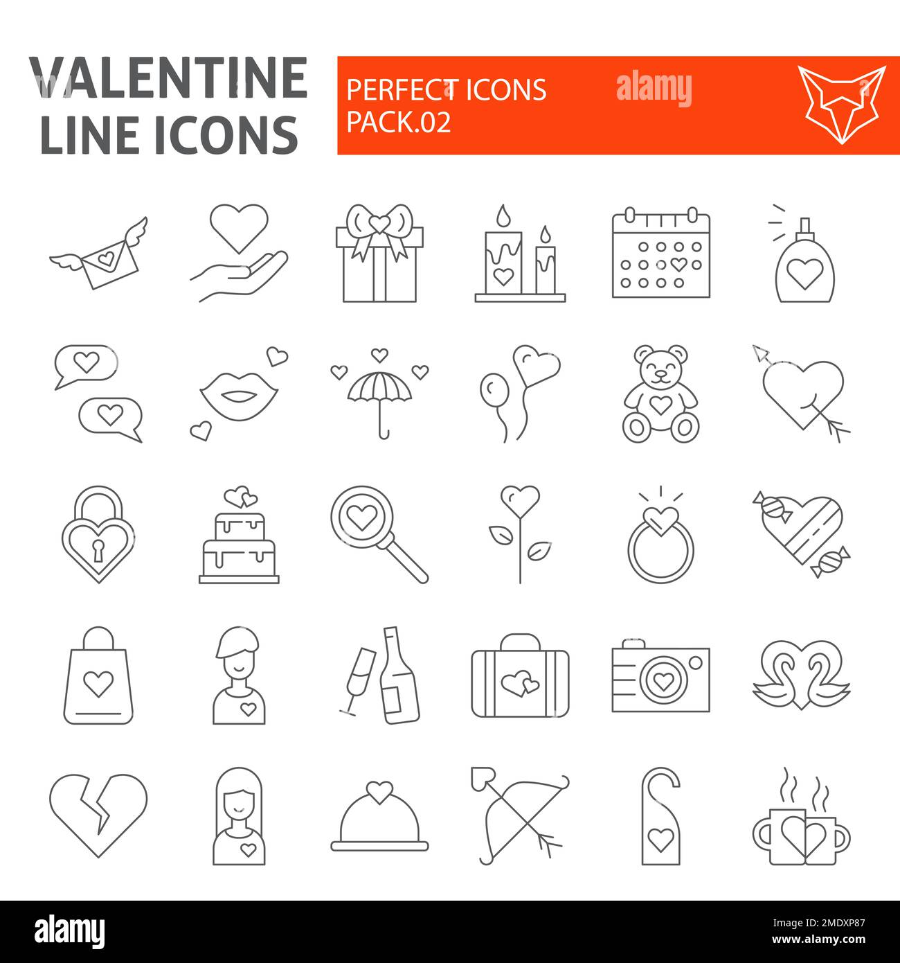 Jeu d'icônes de jour de Saint-Valentin, collection de symboles ...