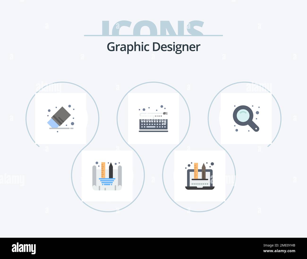 Graphic Designer Flat Icon Pack 5 Icon Design. zoom avant. clavier. gomme. clavier. carte Illustration de Vecteur