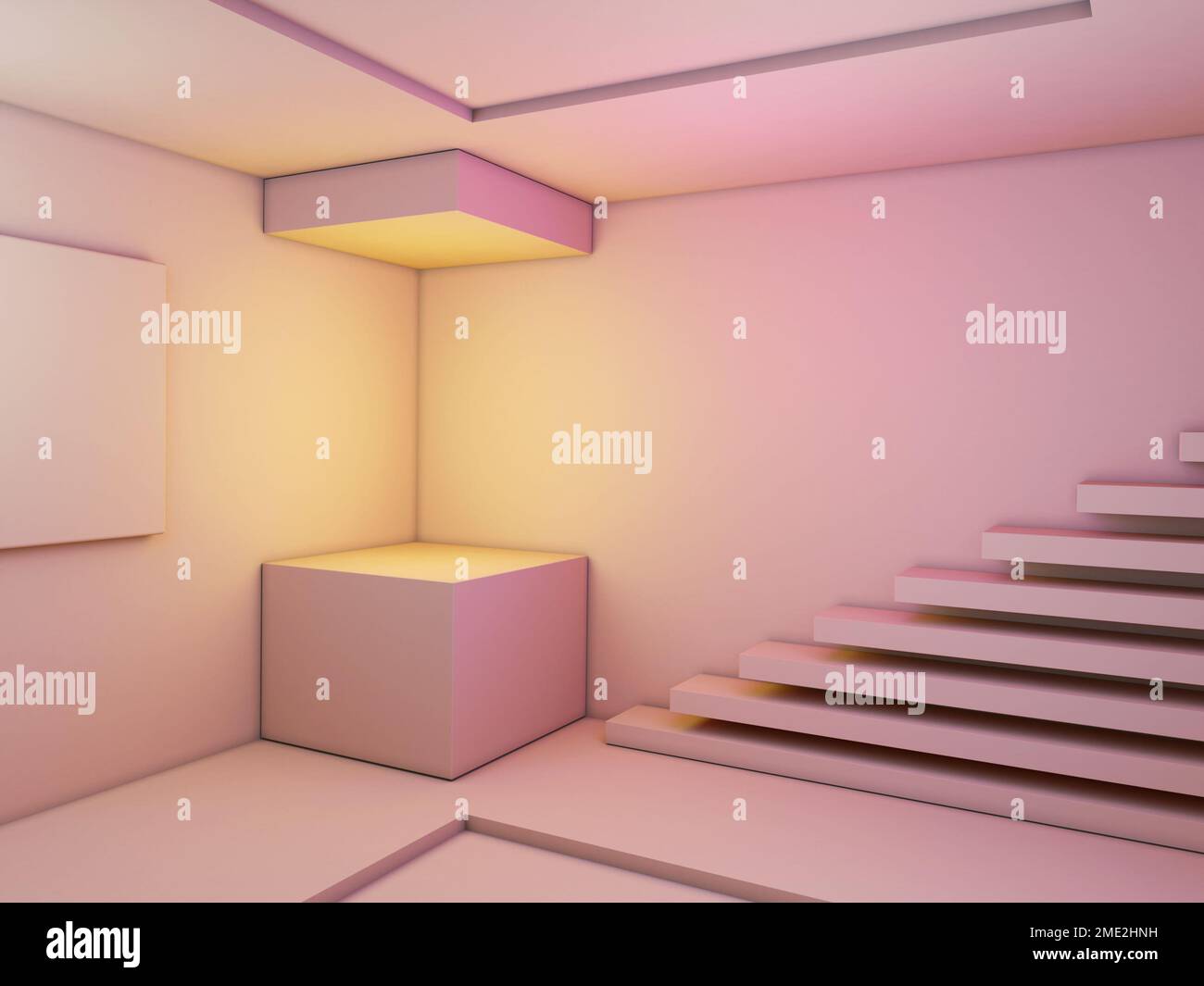 Espace minimaliste avec formes rectangulaires. Illustration numérique, rendu 3D. Banque D'Images