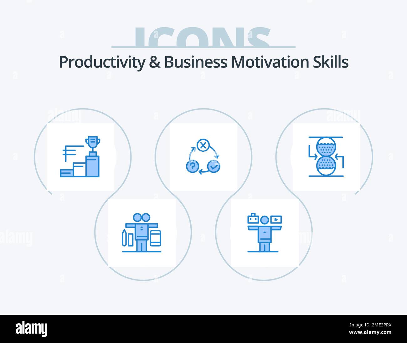 Productivité et motivation d'entreprise compétences Blue Icon Pack 5 Icon Design. . efficace. tous les jours. contrôle. réalisation Illustration de Vecteur