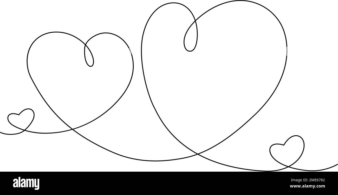 Ligne continue dessin signe de l'amour deux coeurs dessinés à la main. Bonne Saint Valentin. Design pour cartes, affiches, brochures. Isoler. Autocollant. Idéal pour le lettrage, la bannière, le message d'accueil, l'invitation ou l'étiquette. EPS Illustration de Vecteur