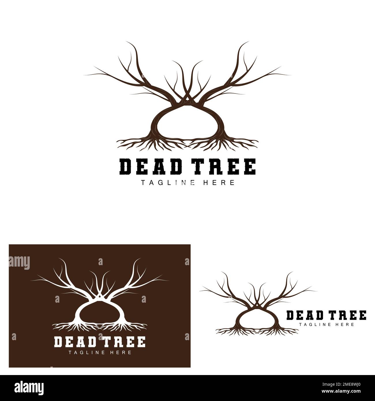 Logo de l'arbre, illustration de l'arbre mort, coupe d'arbres sauvages, vecteur de réchauffement climatique, sécheresse de la Terre, Icônes de marque de produit Illustration de Vecteur