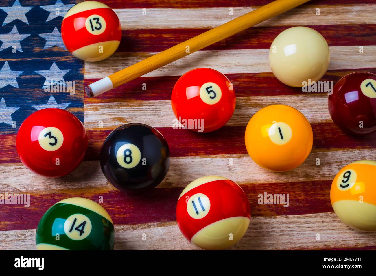 Drapeau américain et ballons de billard Banque D'Images