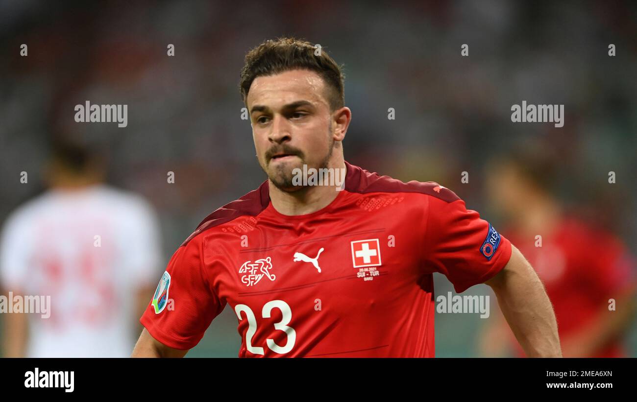 Switzerland's Xherdan Shaqiri during the Euro 2020 soccer championship group A match between Switzerland and Turkey at the Baku Olympic Stadium in Baku, Azerbaijan, Sunday, June 20, 2021. (Ozan Kose/Pool via AP) Banque D'Images