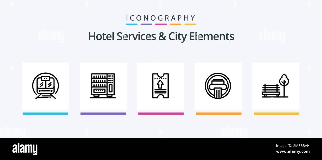 Services de l'hôtel et City Elements Line 5 Icon Pack incluant public. tiroir. hôtel. armoire. mobilier. Création d'icônes créatives Illustration de Vecteur