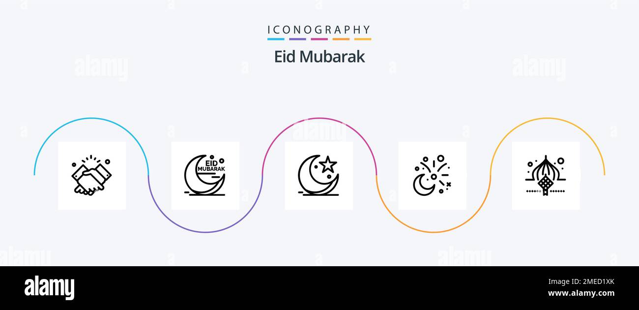 Pack Icon EID Mubarak Line 5 avec célébration. lune. cressent. musulmans. étoile Illustration de Vecteur