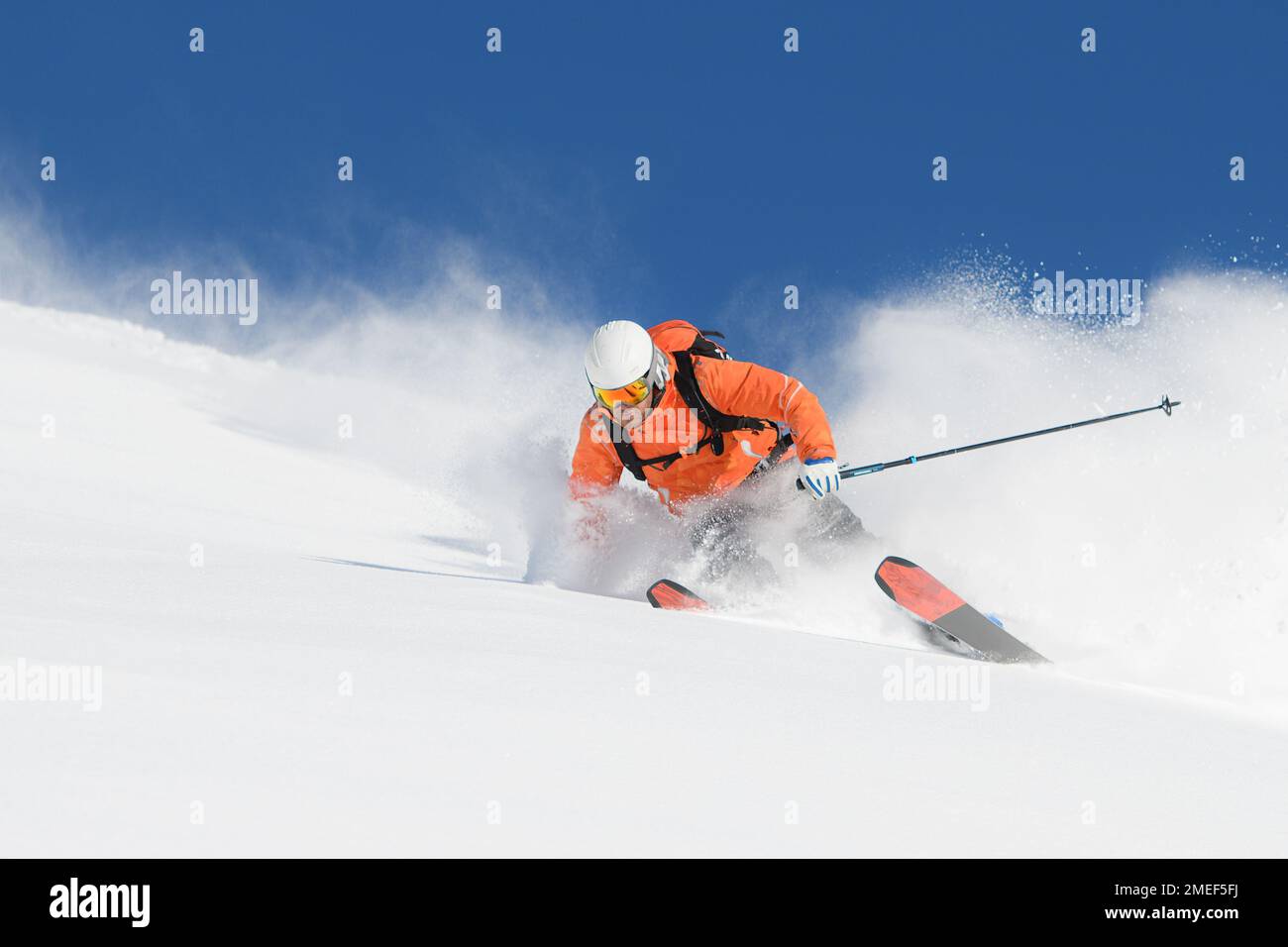 Ski dans la neige vierge blanche Banque D'Images