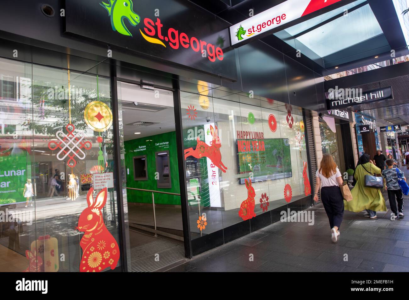 La succursale de St George Bank dans le centre-ville de Sydney célèbre le nouvel an chinois lunaire, année du lapin, Sydney, NSW, Australie Banque D'Images