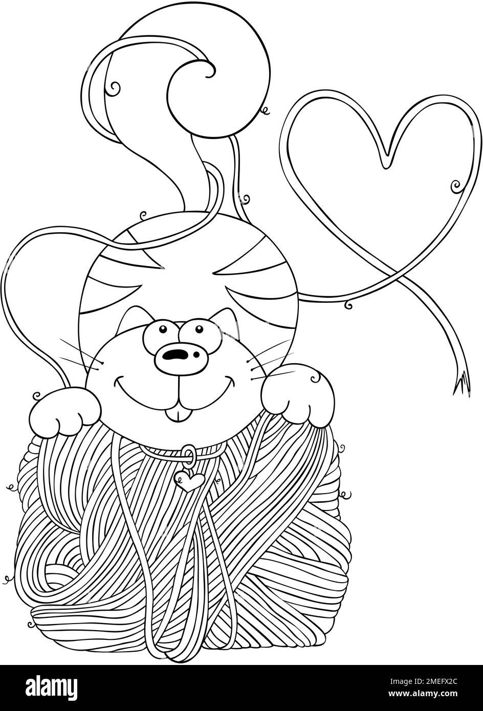 Page de coloriage de chat avec balle de laine Banque D'Images