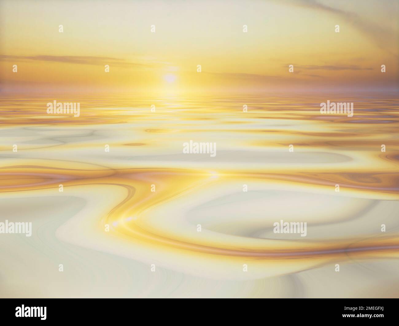 Lever de soleil ou coucher de soleil d'or sur l'eau douce Banque D'Images