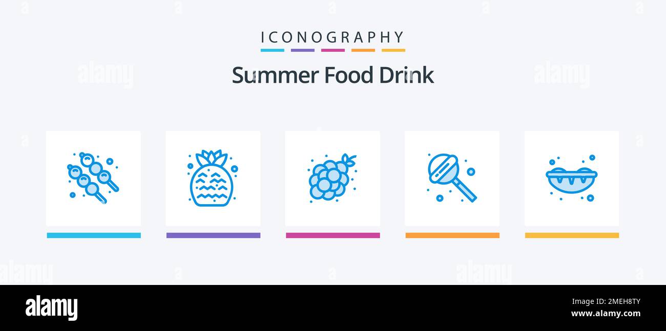 Summer Food Drink Blue 5 Icon Pack incluant l'été. sushi. nourriture. nourriture. doux. Création d'icônes créatives Illustration de Vecteur