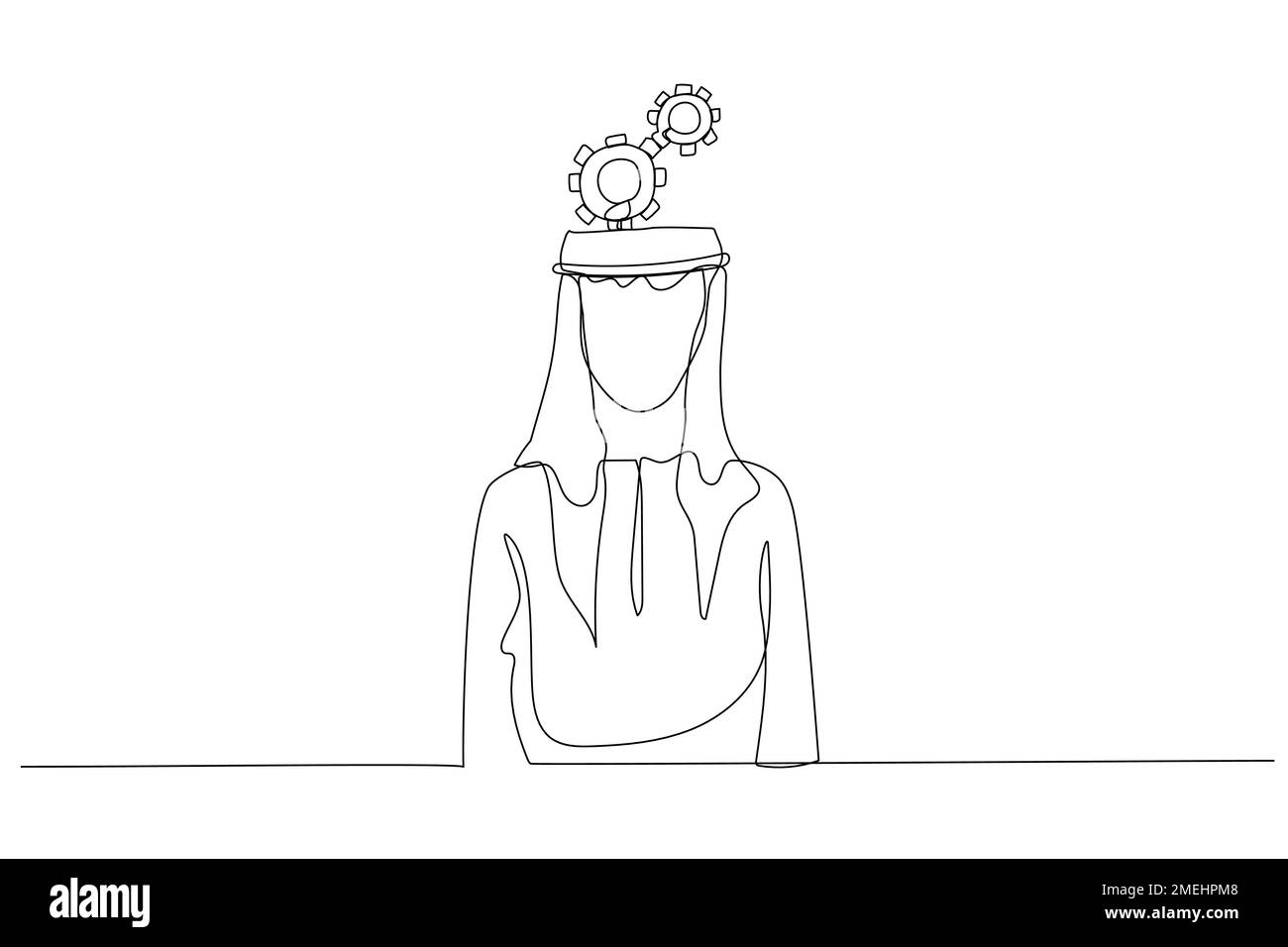 la tête de l'homme arabe a un concept de roue dentée d'équipement de l'intelligence humaine. Style art sur une seule ligne Illustration de Vecteur
