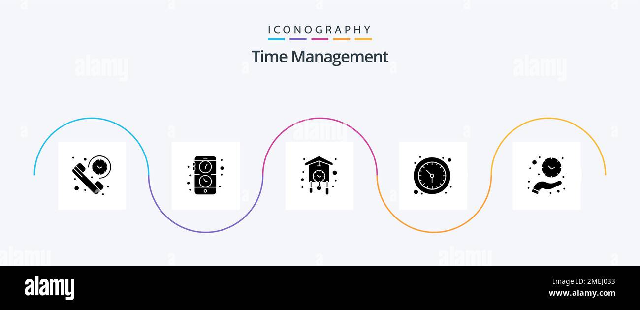 Pack d'icônes Glyph 5 de gestion du temps comprenant une montre murale. heure. regardez. horloge. cuckoo Illustration de Vecteur