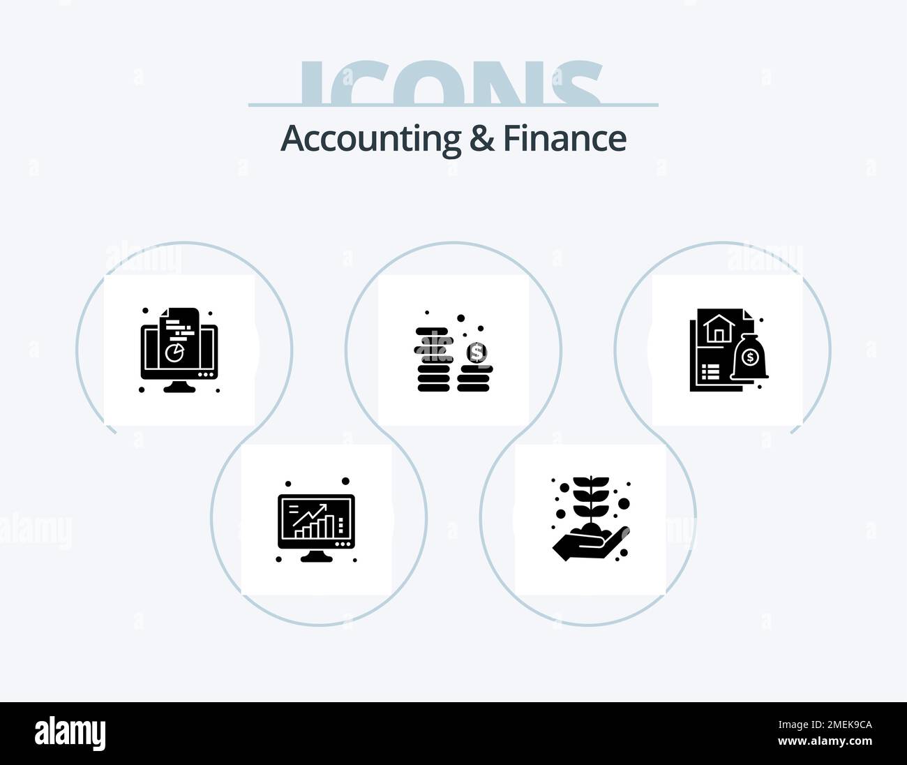 Accounting and Finance Glyph Icon Pack 5 Icon Design. devise. pièces. croissance. espèces. tarte Illustration de Vecteur