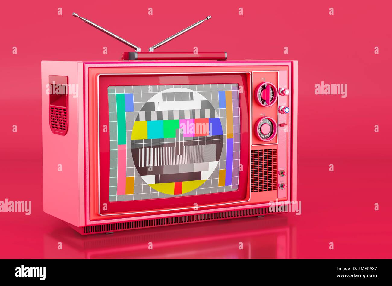 Téléviseur rétro avec couleurs tendance viva magenta, rendu 3D Banque D'Images Téléviseur rétro avec couleurs tendance viva magenta, rendu 3D Banque D'Images