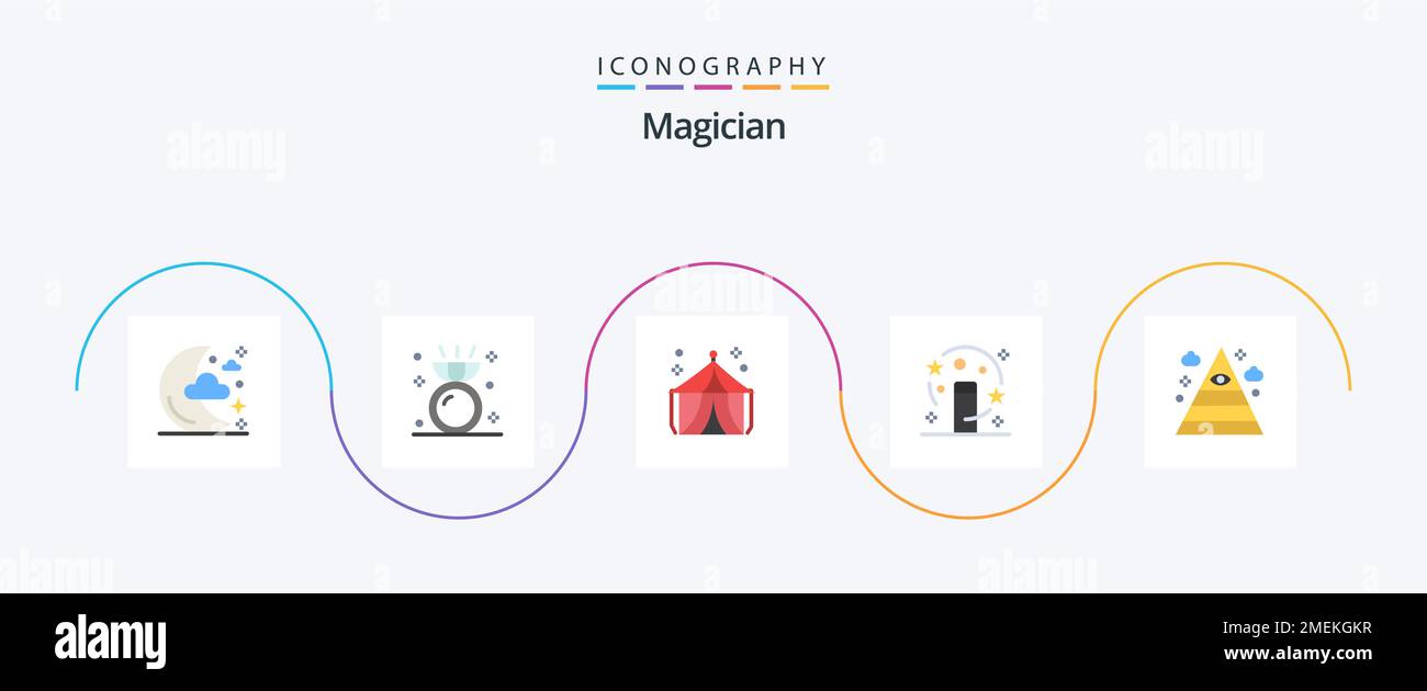 Magician Flat 5 Icon Pack comprenant illuminati. transformation. cirque. magicien. magique Illustration de Vecteur