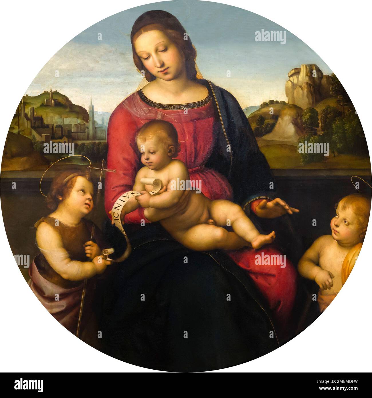 La Vierge et l'enfant avec le bébé Saint Jean le Baptiste et Saint enfant, la Vierge Terranuova, Raphaël, vers 1505, Gemaldegalerie, Berlin, Germ Banque D'Images