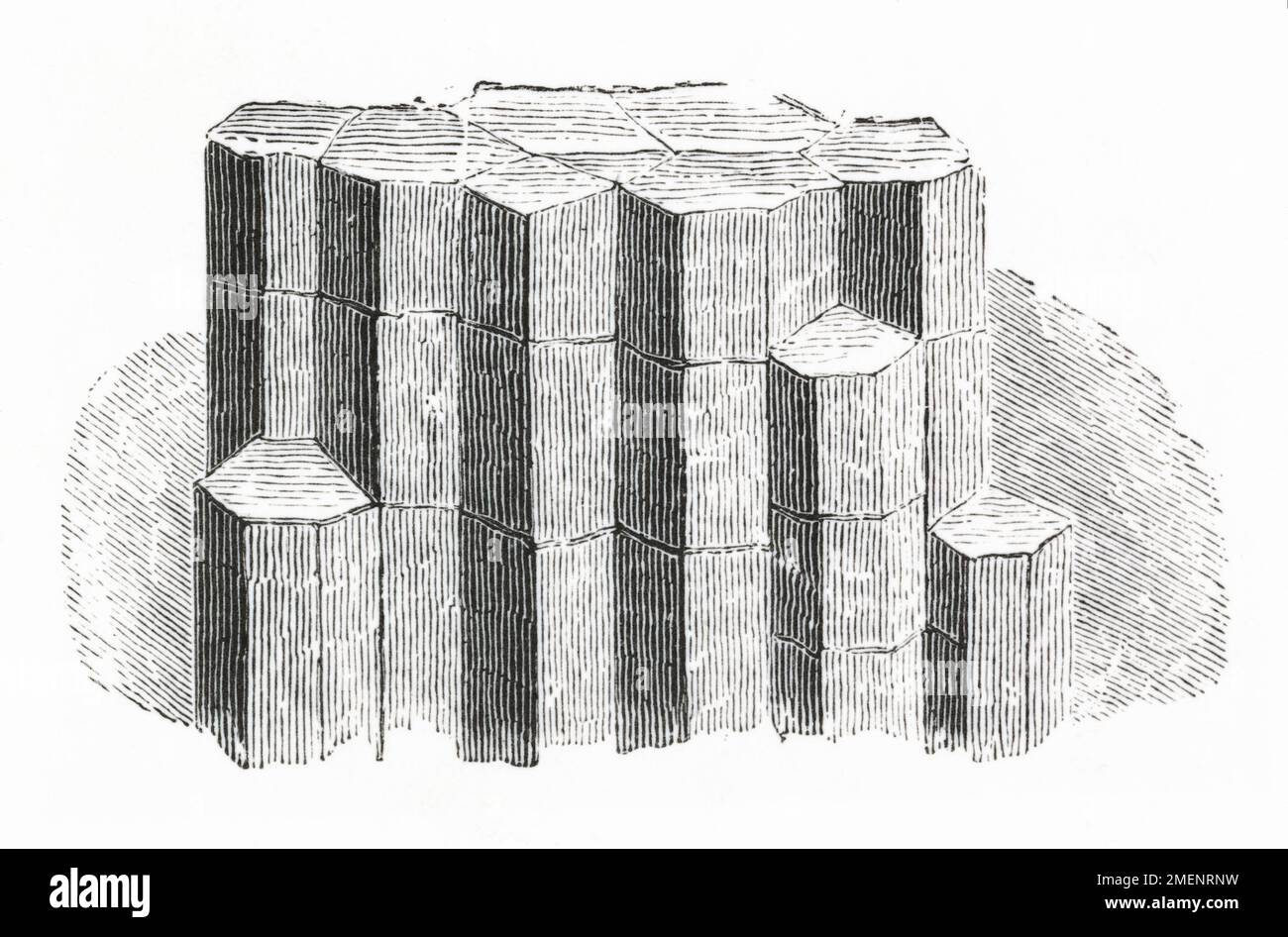 Dessin des colonnes hexagonales créées par un motif de refroidissement en basalte Banque D'Images