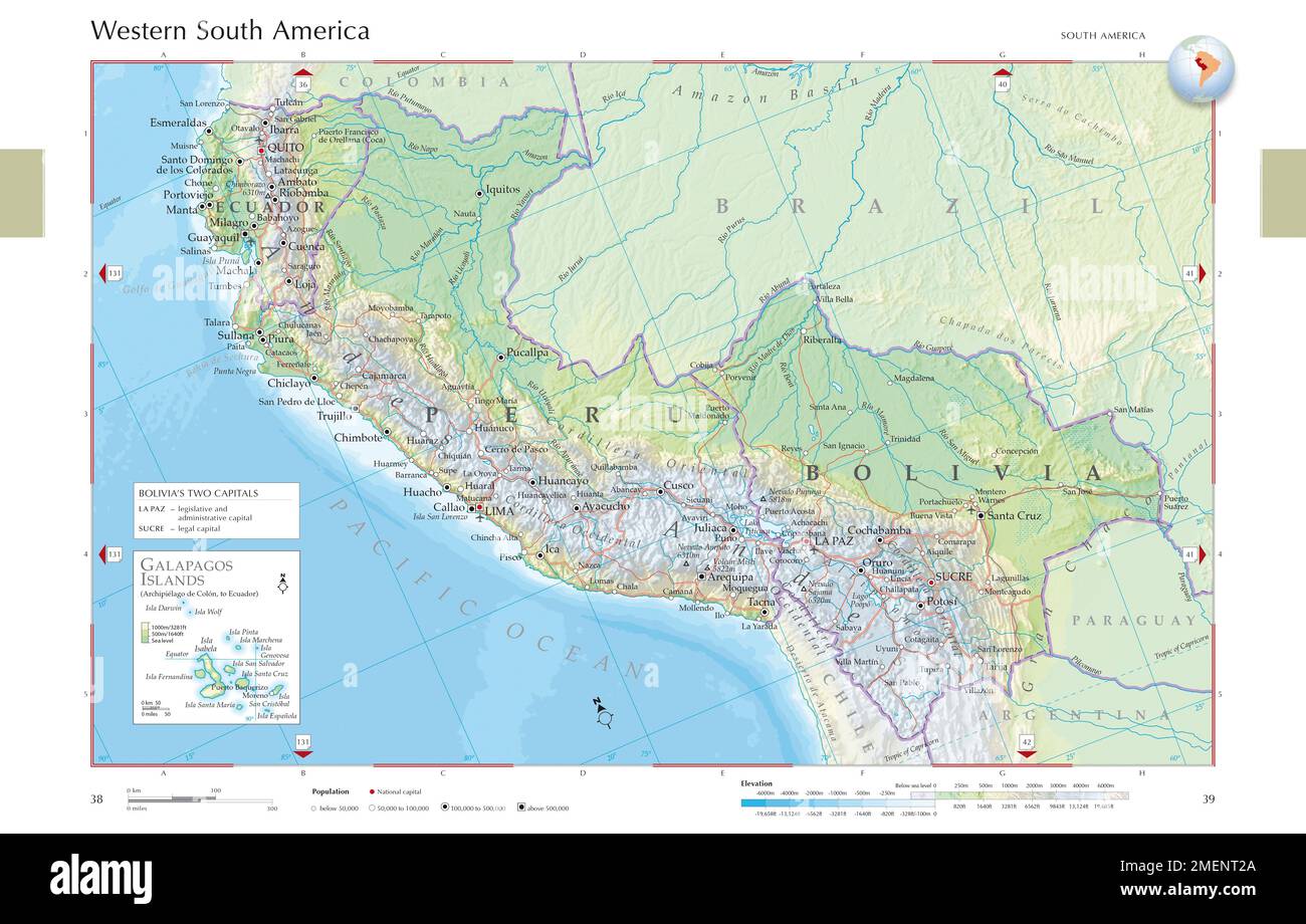 Carte de l'Amérique du Sud occidentale Banque D'Images