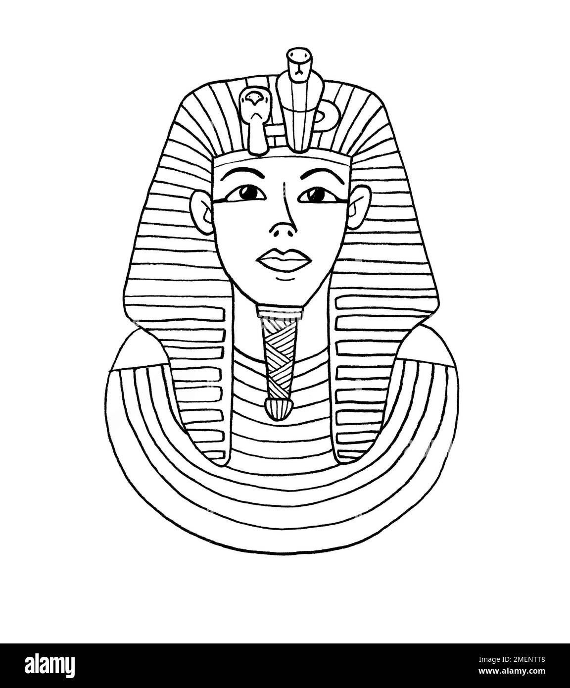 Illustration noire et blanche du masque funéraire de Toutankhamon Banque D'Images