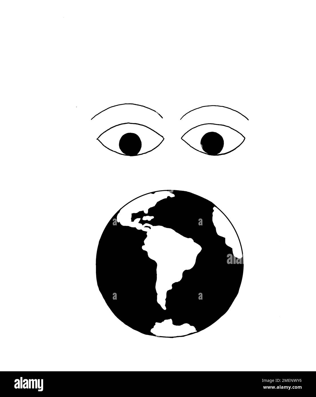Illustration en noir et blanc des yeux qui regardent l'Amérique du Sud Banque D'Images