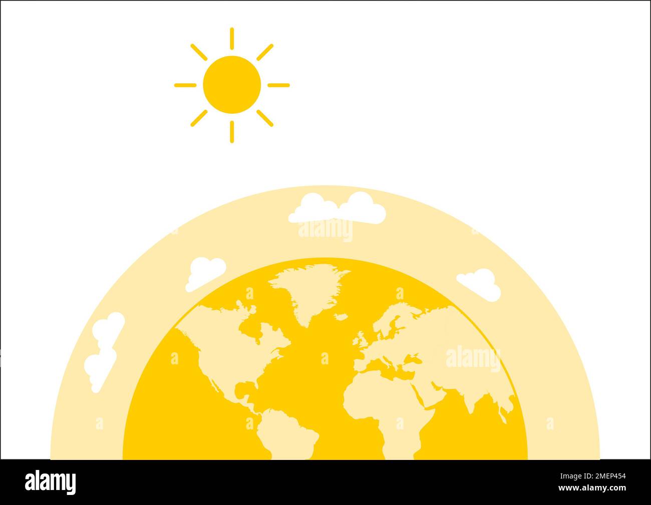 Illustration montrant l'effet de serre de l'atmosphère terrestre entraînant une augmentation du réchauffement de la planète. Banque D'Images