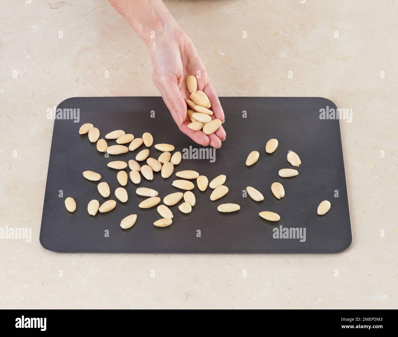 Placer les pignons sur la plaque de cuisson Banque D'Images