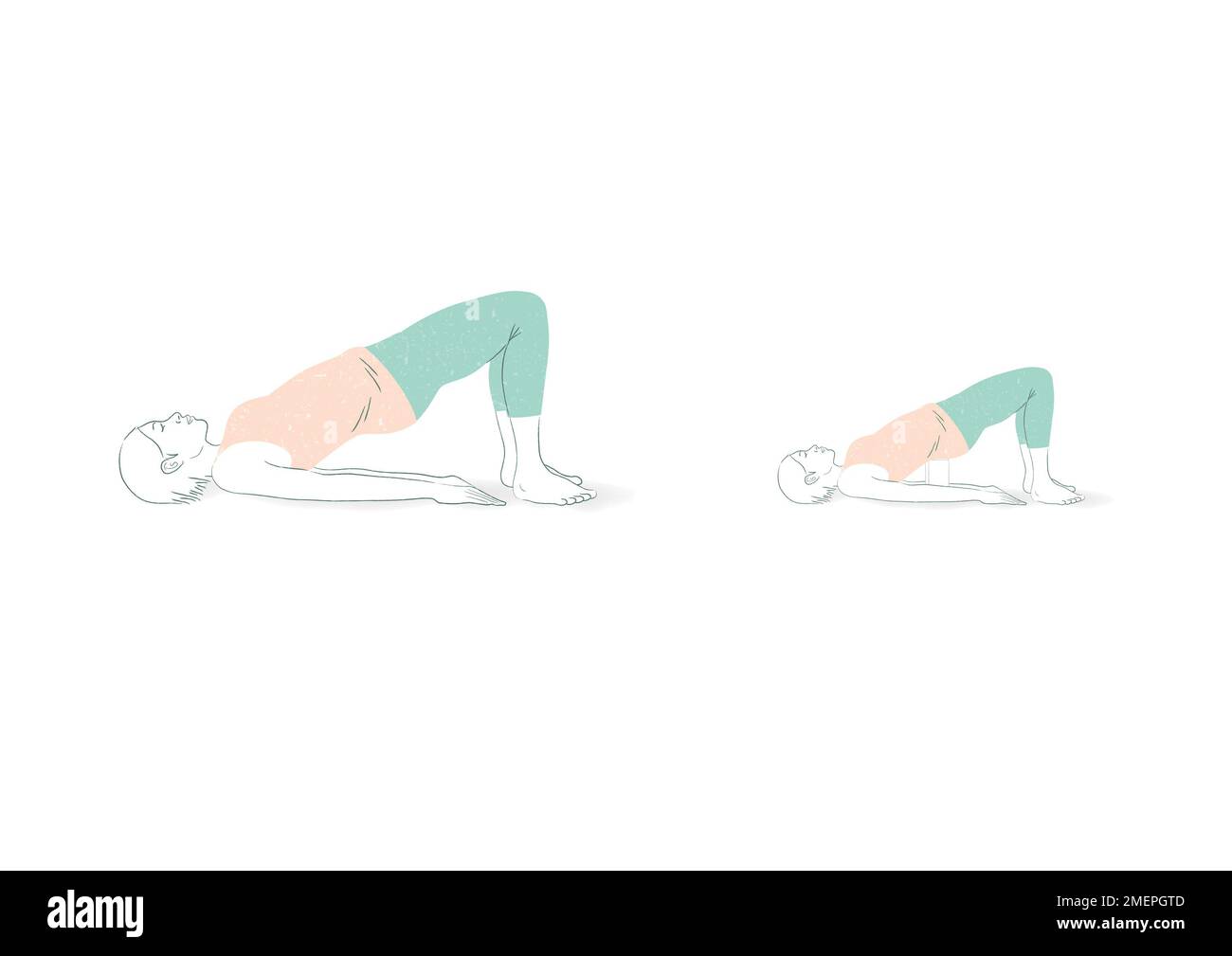 Ménopause naturelle; illustration dessinée à la main femme exercice pose Yoga Banque D'Images