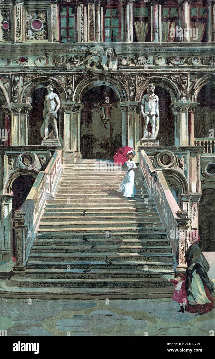 Venezia Scalone Dei Giganti peinture 1910s Venise Italie Art italien Banque D'Images