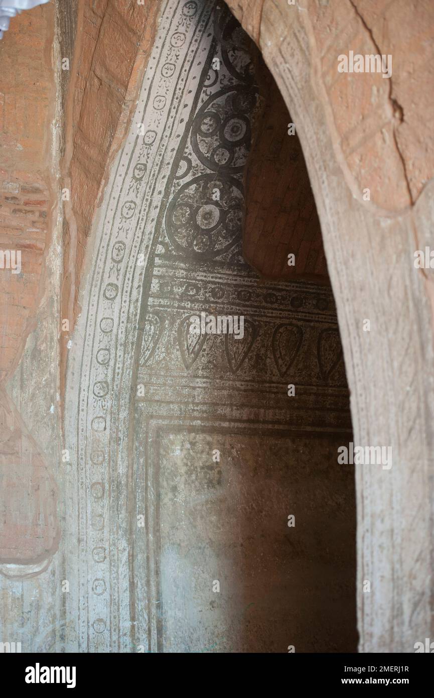 Myanmar, Myanmar occidental, Bagan, Temple Htilominlo, peinture murale Banque D'Images