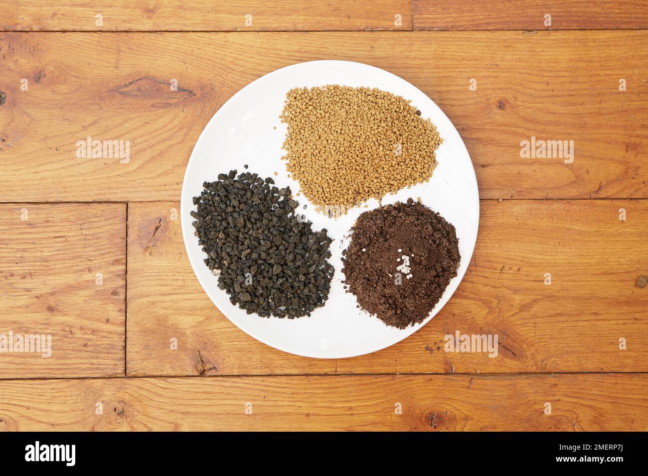 Bonsaï instantané, sols - akadama, particules de roche de lave noire et keto Banque D'Images