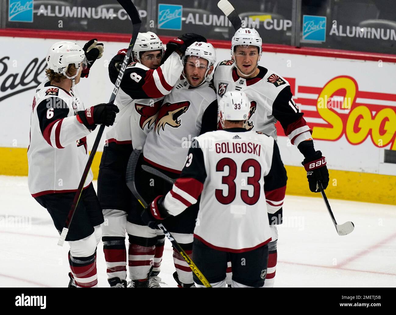 Arizona Coyotes defenseman Jakob Chychrun (6) in the first period of an NHL  hockey game Wednesday, March 10, 2021, in Denver. (AP Photo/David  Zalubowski Stock Photo - Alamy