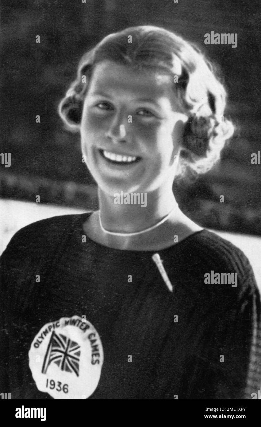 Patinage artistique, femmes, Cecilia Colledge, Angleterre, deuxième en patinage artistique, a été considérée comme la grande menace pour Sonja Heine et l'a justifiée Banque D'Images