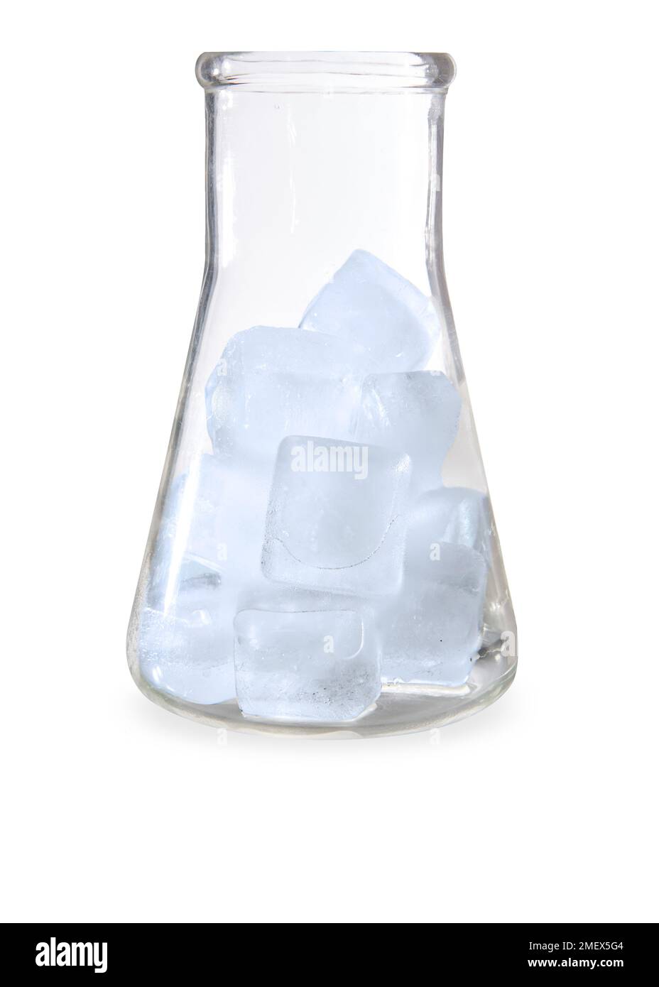 Fiole conique en verre avec glace Banque D'Images