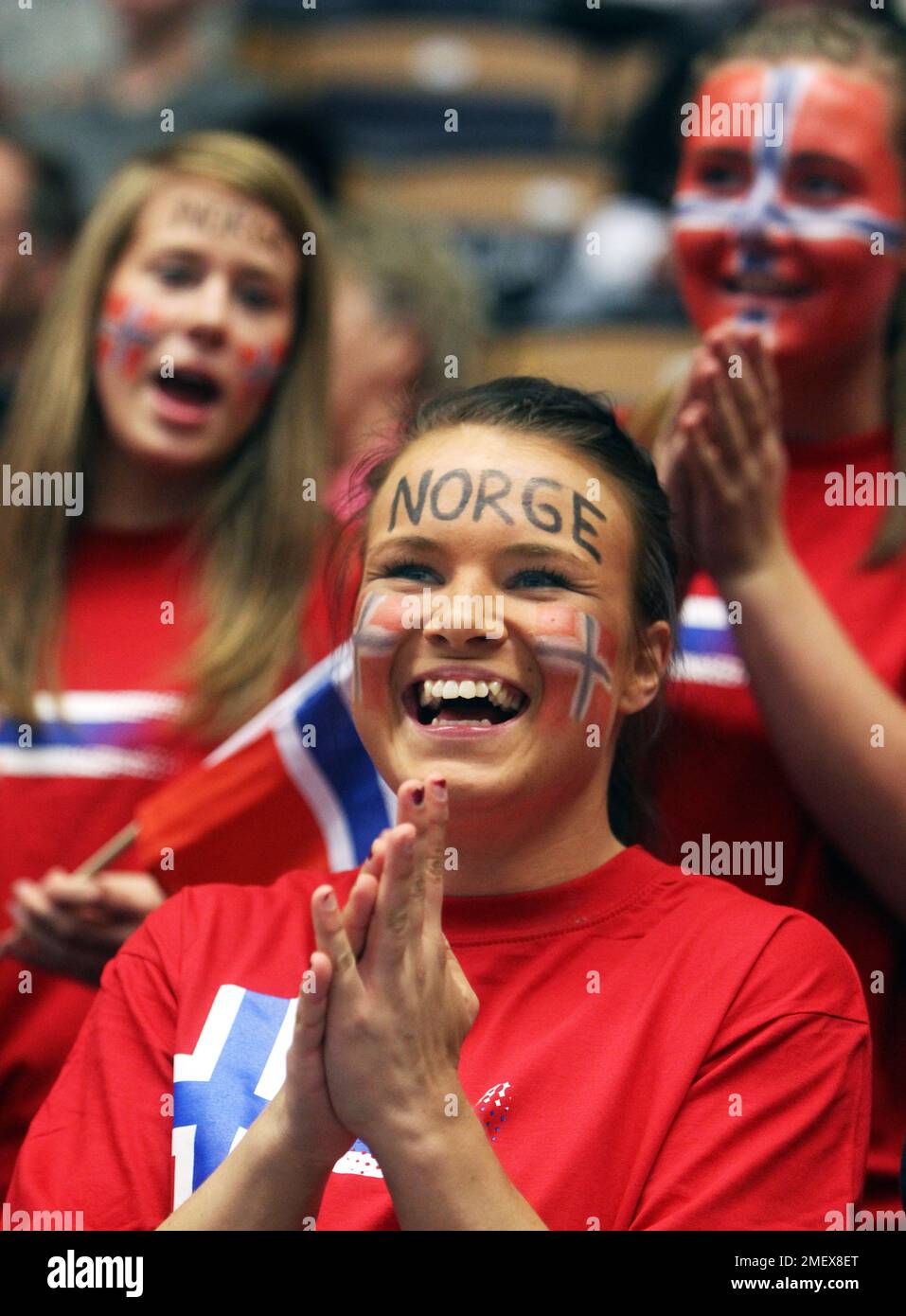 Championnat du monde de handball masculin 2011, Cloetta Center, Linköping, Suède. Norvège contre Brésil. Sur la photo : les fans norvégiens sur les stands. Photo Jeppe Gustafsson Banque D'Images