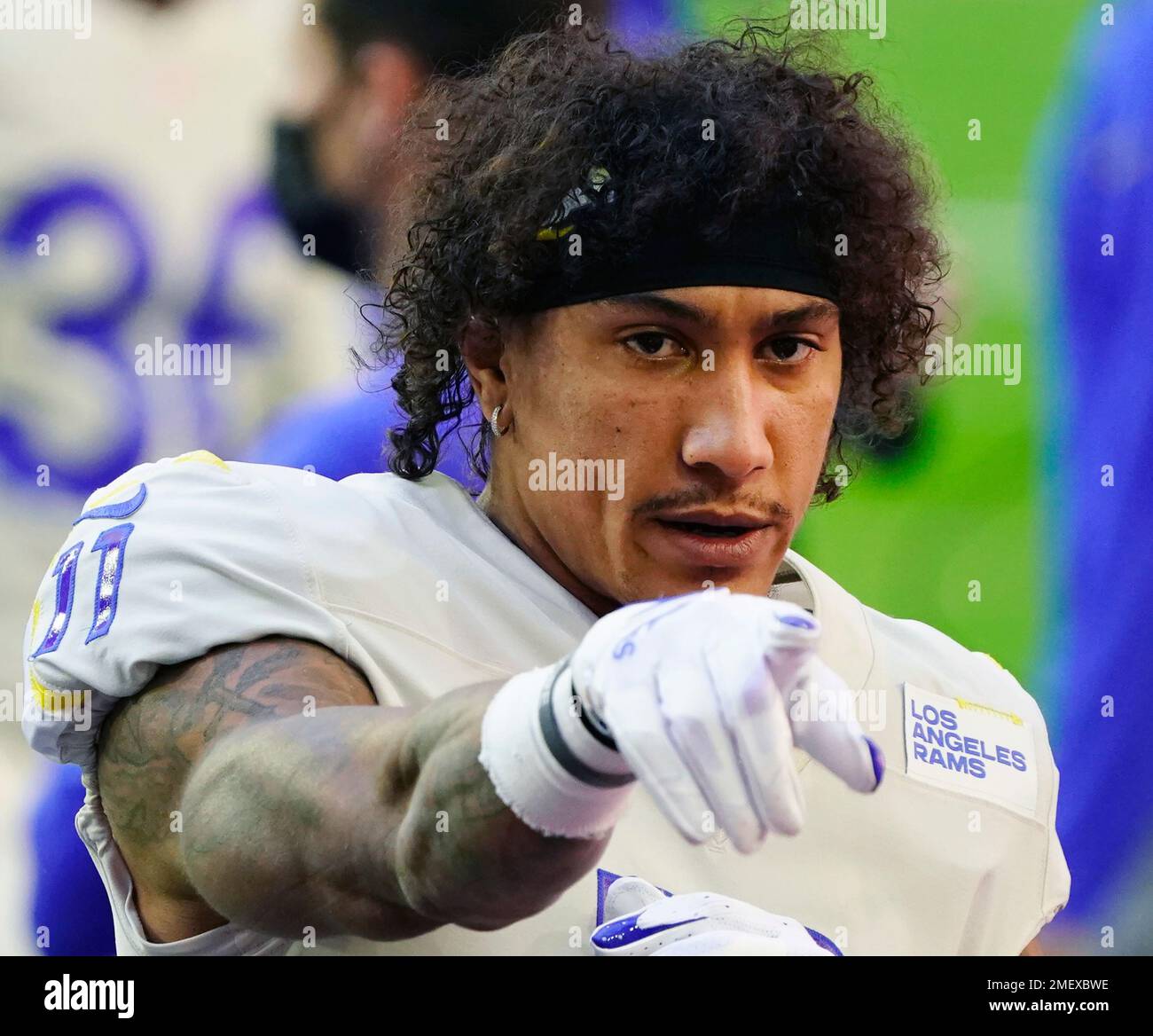 FILE - Then-Los Angeles Rams wide receiver Josh Reynolds (11) gestures during an NFL football game against the Arizona Cardinals in Glendale, Ariz., in this Sunday, Dec. 6, 2020, file photo. Reynolds looked at his offers and saw plenty of opportunity in Tennessee and an offense anchored by the NFL’s back-to-back rushing leader Derrick Henry. He could not pass up the chance at plenty of one-on-one pass routes. (AP Photo/Rick Scuteri, File) Banque D'Images