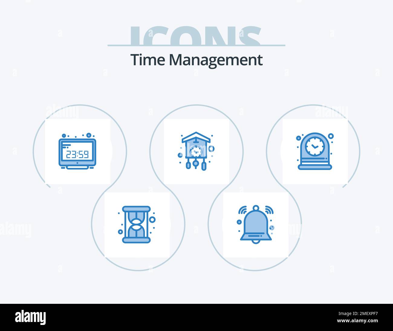 Time Management Blue Icon Pack 5 Icon Design. horloge. cuckoo. ordinateur. horloge. horloge Illustration de Vecteur