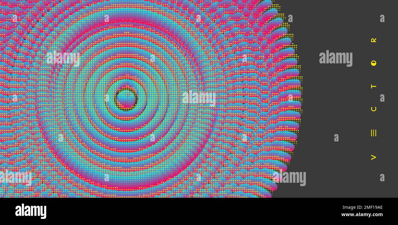 Motif circulaire abstrait composé de sphères de couleur et d'ellipses. Illustration vectorielle. Effet dynamique. Modèle de conception de couverture. Peut être utilisé pour la publicité Illustration de Vecteur