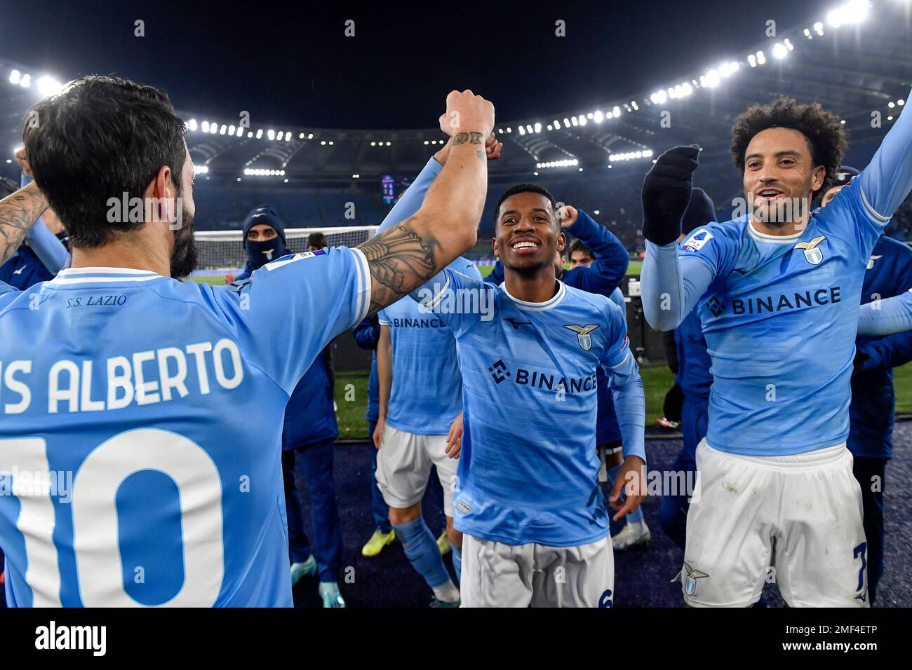 Roma, Italie. 24th janvier 2023. Luis Alberto, Silva Santos Marcos Antonio et Felipe Anderson de SS Lazio célèbrent à la fin de la série Un match de football entre SS Lazio et AC Milan au stade Olimpico à Rome (Italie), 24 janvier 2023. Photo Andrea Staccioli/Insidefoto crédit: Insidefoto di andrea staccioli/Alamy Live News Banque D'Images