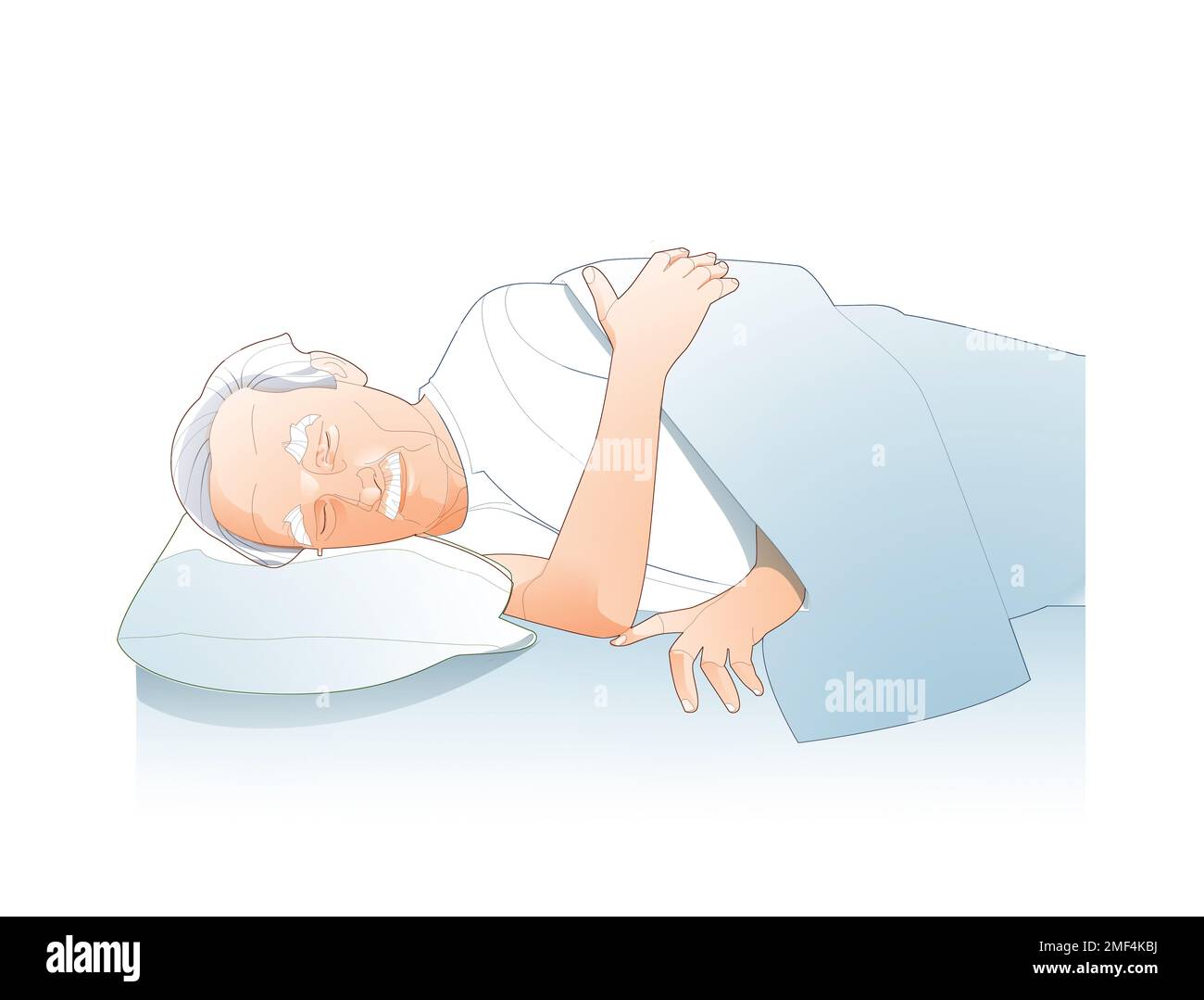 Illustration d'un homme plus âgé qui dormait sur son côté. Technique numérique découpée sur fond blanc. Banque D'Images